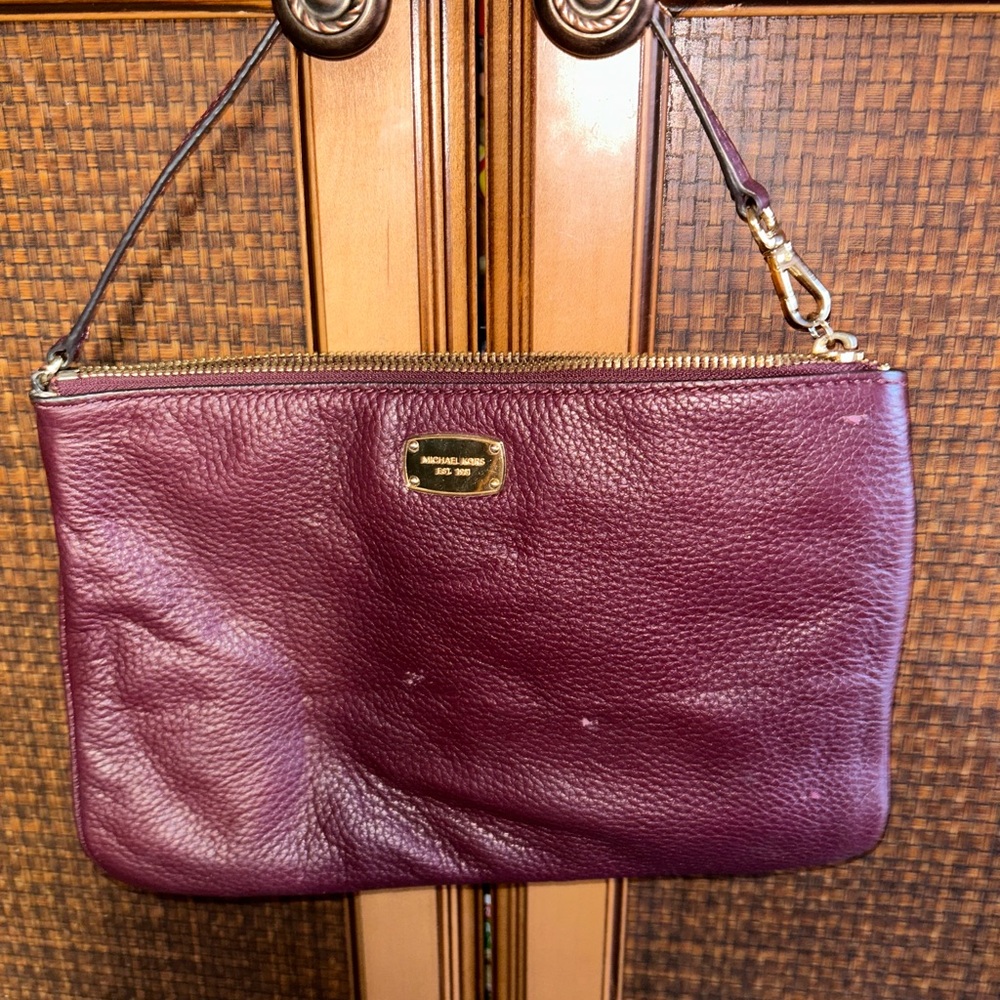 MICHAEL Michael Kors Purple Leather Clutch with Gold Hardware